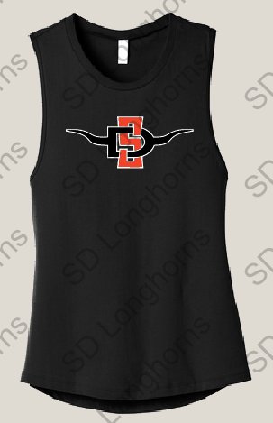 Women's Rhinestone Muscle Black with SD Horns Logo