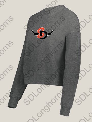 Women's Rhinestone Slouchy Sweatshirt Crew Carbon Heather with SD Horns Logo