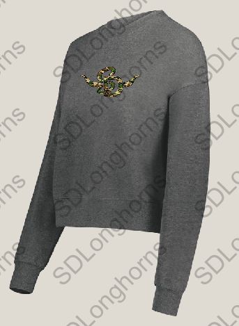 Women's Slouchy Sweatshirt Crew Carbon Heather with SD Horns Camo Logo
