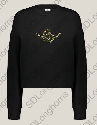Women's Slouchy Sweatshirt Crew Black with SD Horns Camo Logo