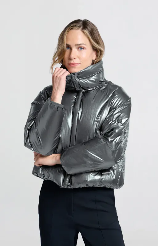 YAYA Jacket Metallic Boxy Puffer / 02-001036-409 ANTHRACITE SILVER