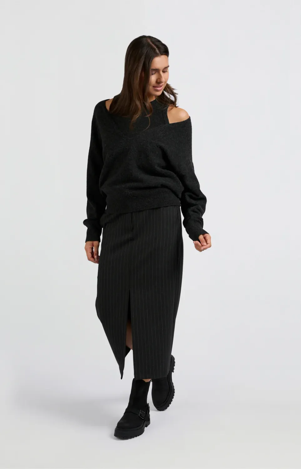YAYA Skirt Pinstripe / 01-401061-409 ANTHRACITE DESSIN
