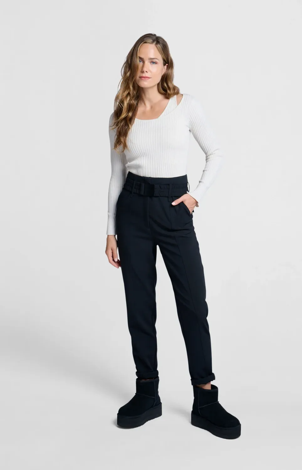 YAYA Pants Woven Highwaist / 01-301149 BLACK