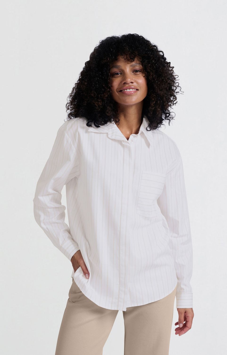 YAYA Blouse Stripe / 01-201132-501 PUMICE STONE BEIGE DESSIN