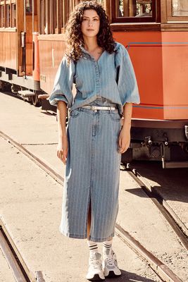 Tramontana Skirt Maxi Pinstripe/ C05-15-201 Blue Denim