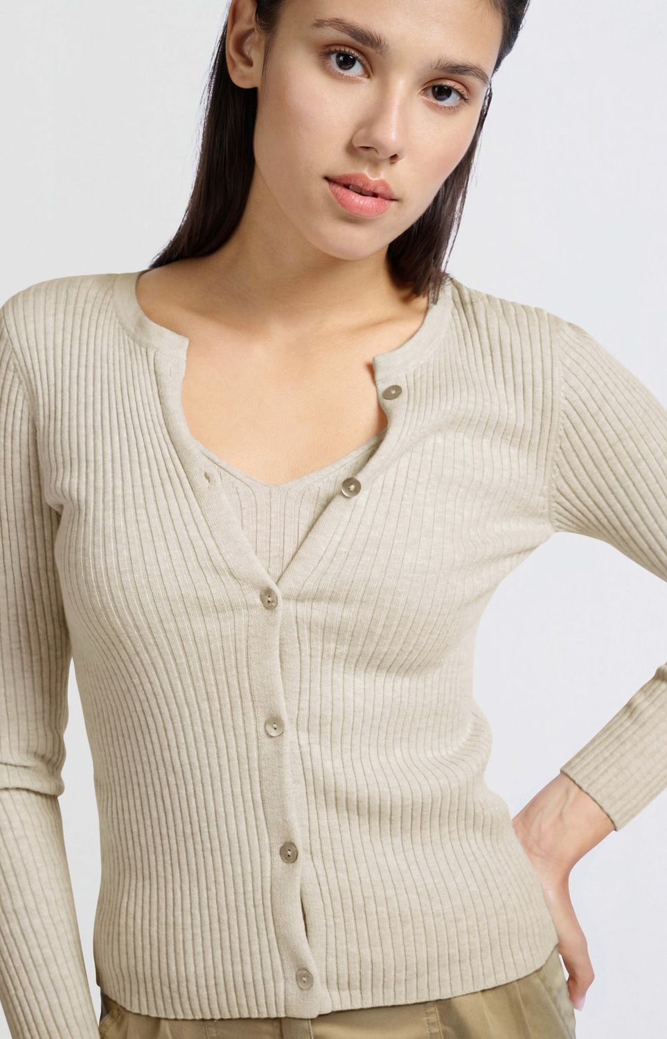 YAYA Cardigan Rib / 01-000447-502 LIGHT BEIGE MELANGE