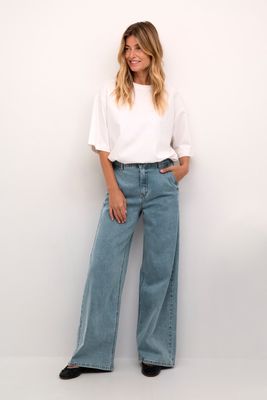 Cream Pants Denim Wide Leg Chino / 10612286 Miami Light Blue denim