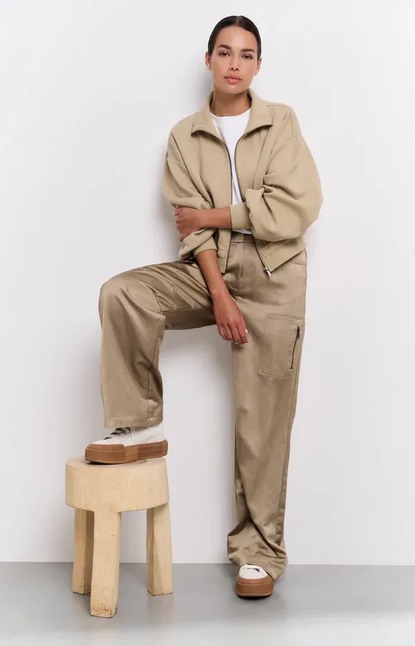 YAYA Pants Wideleg Utility Satinviscose / 01-301176-502 SAFARI