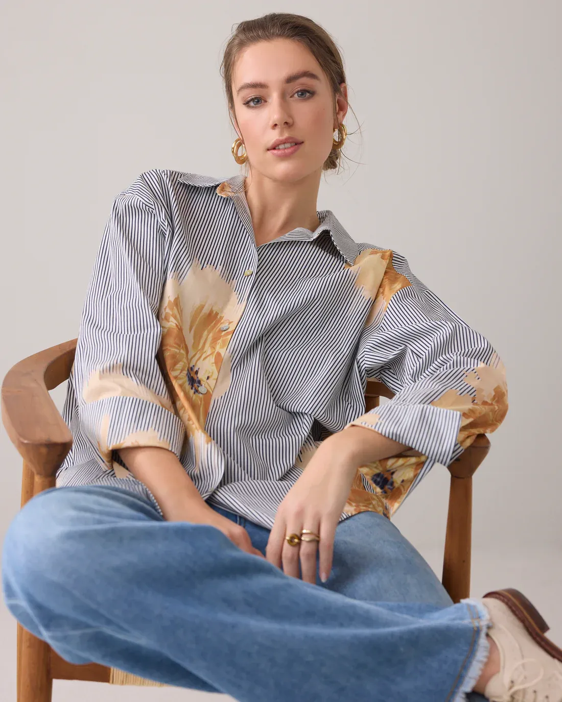 Summum Woman Blouse Pinstripe Flowers / 2s3239-12168 Multicolour