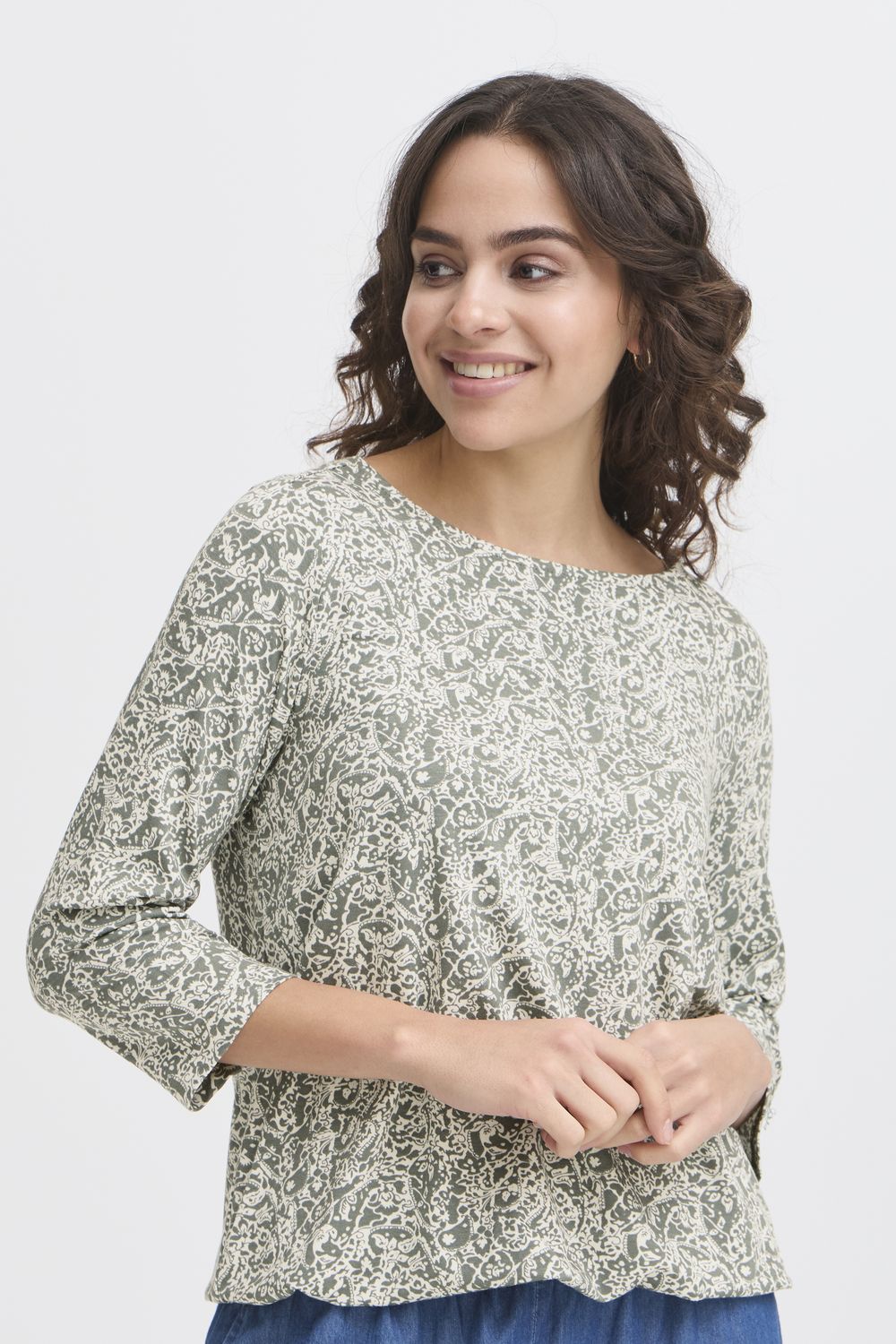 Fransa Tee Viscose / 20610507 Agave Green mix