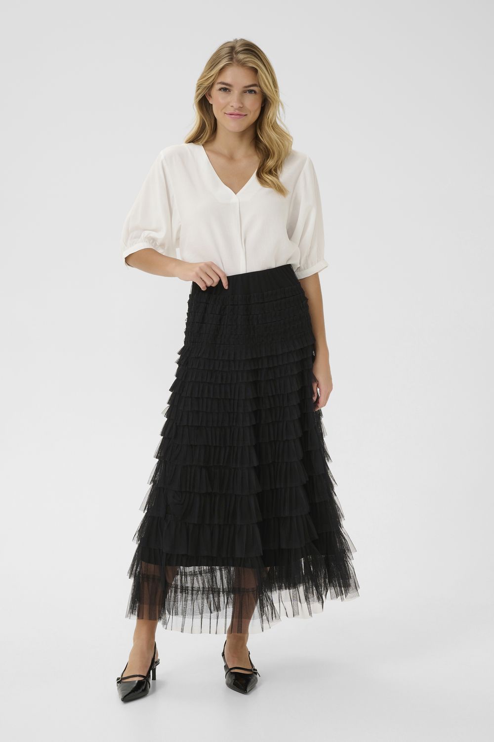 Cream Skirt maxi Voile Mesh /10613433 Pitch Black