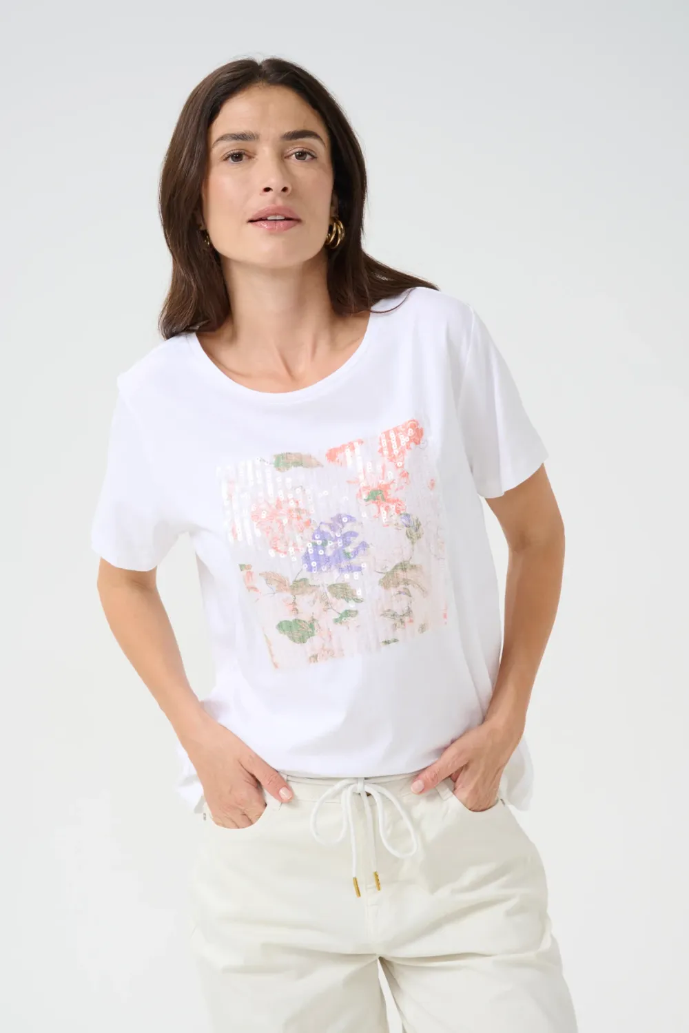 Cream Tee Floral Sequins / 10613486 Sepia Rose