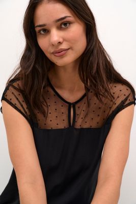 Cream Top Mesh Dot and Lace / 10613257 Pitch Black