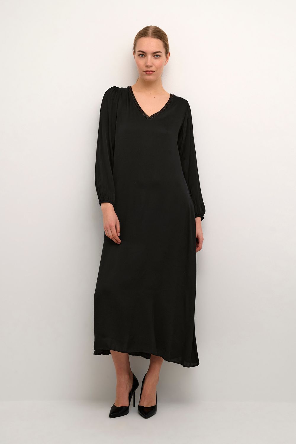 Cream Dress Maxi Caftan Satinviscose / 10650793 Pitch Black
