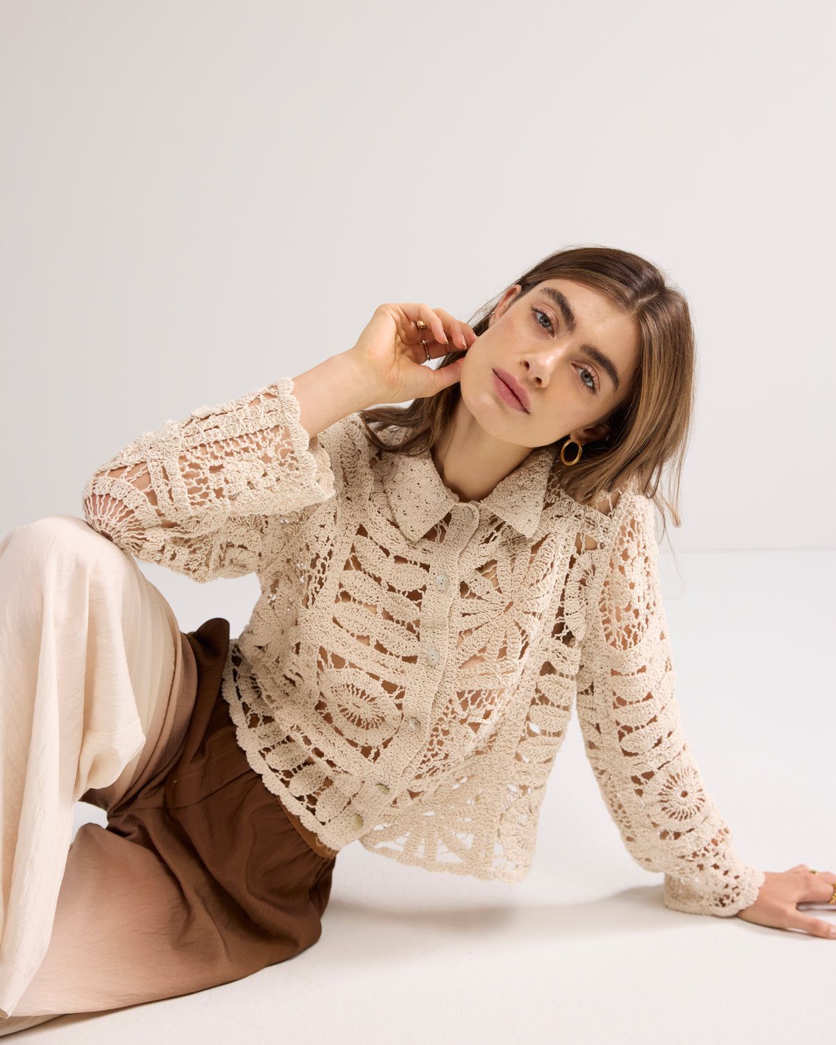Summum Woman Cardigan Short Crochet Knit Cotton / 7s7920-70021 Ivory