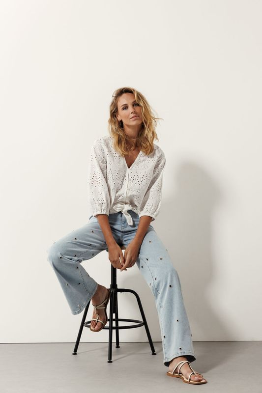 Tramontana Pants Wide Leg Denim  Eyelet / C09-16-101 Light Blue Denim
