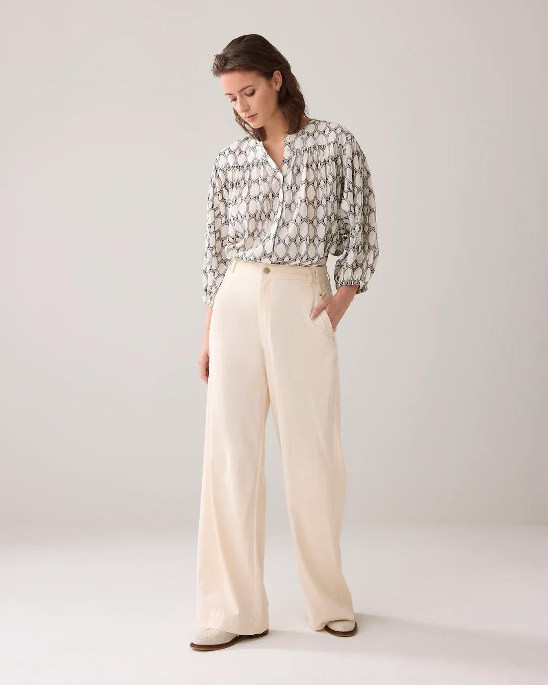 Summum Woman Pants Wide Leg Tencel /4s2814-12248 Ivory