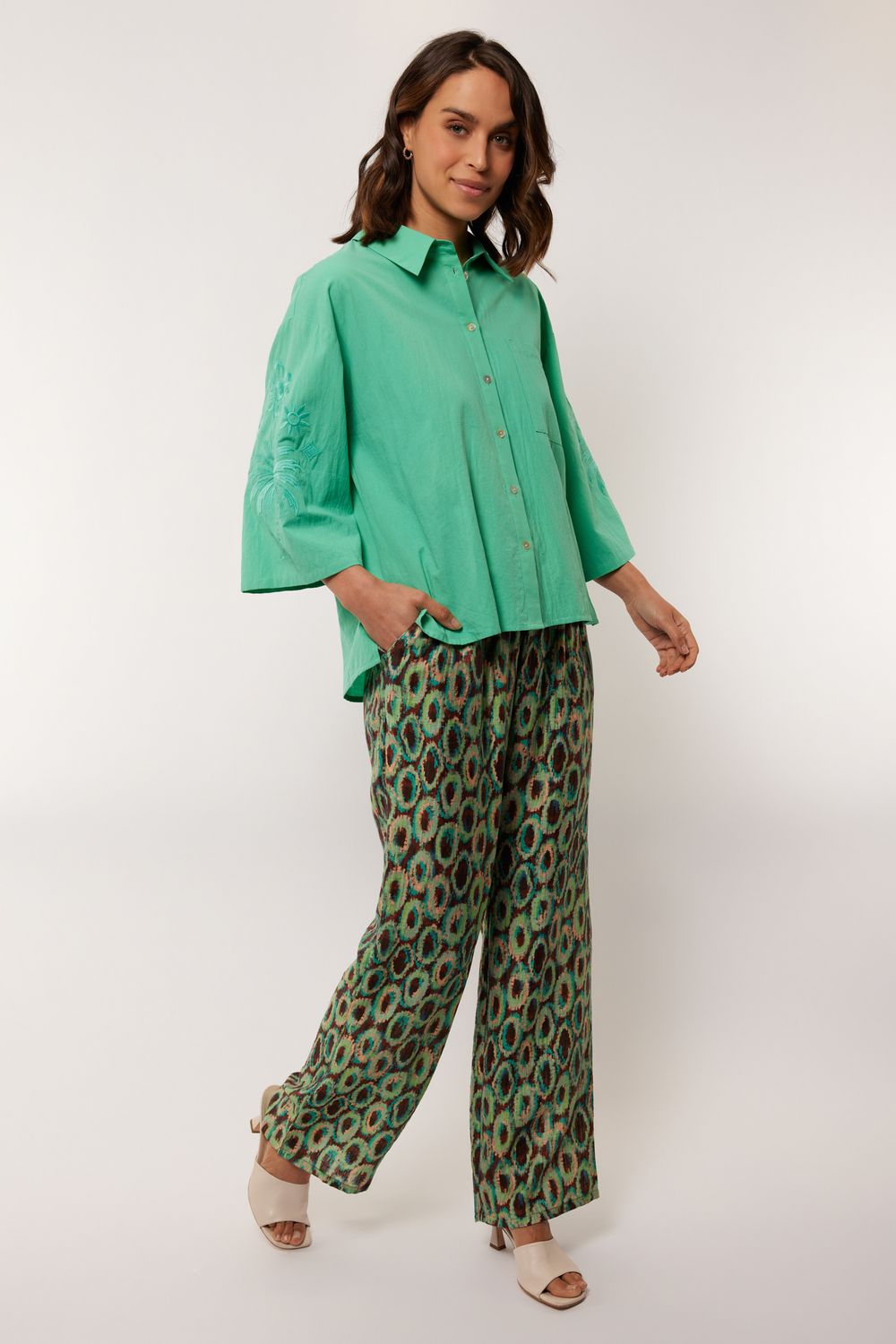 G-Maxx Pants Wide Leg/ 25ZFZG17 Cappuccino/Birds Egg Green