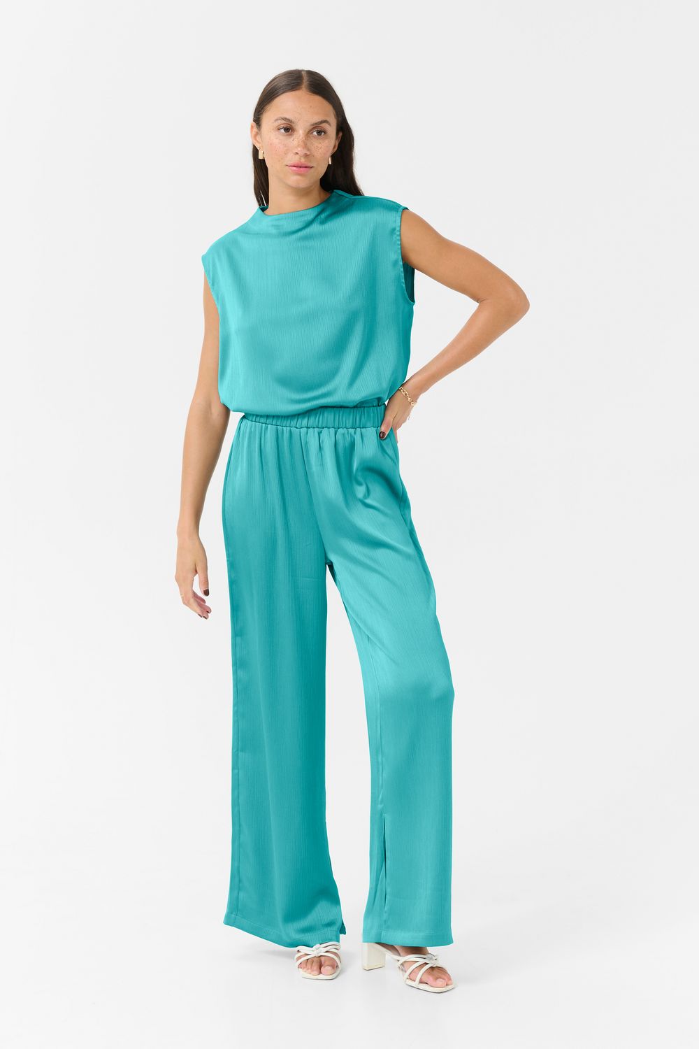 Kaffe Pants Wide Legg Satinlook / 10509967 Teal