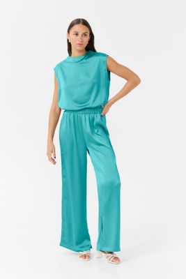 Kaffe Pants Wide Legg Satinlook / 10509967 Teal
