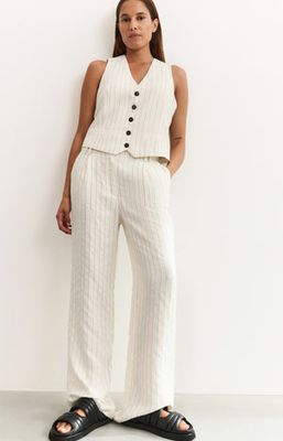 YAYA Gilet Pinstripe Linen mix/ 01-521003-505 SAND LINEN BEIGE DESSIN