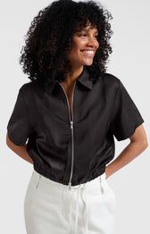 YAYA Jacket Short Sleeve Satin/ 02-001050-505 WASHED BLACK