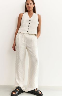 YAYA Pants Wide Leg Pinstripe Linen mix /  01-301202-505 SAND LINEN BEIGE DESSIN