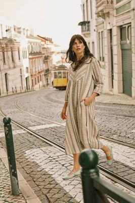Cream Dress Caftan / 10612524 Tea jaquard