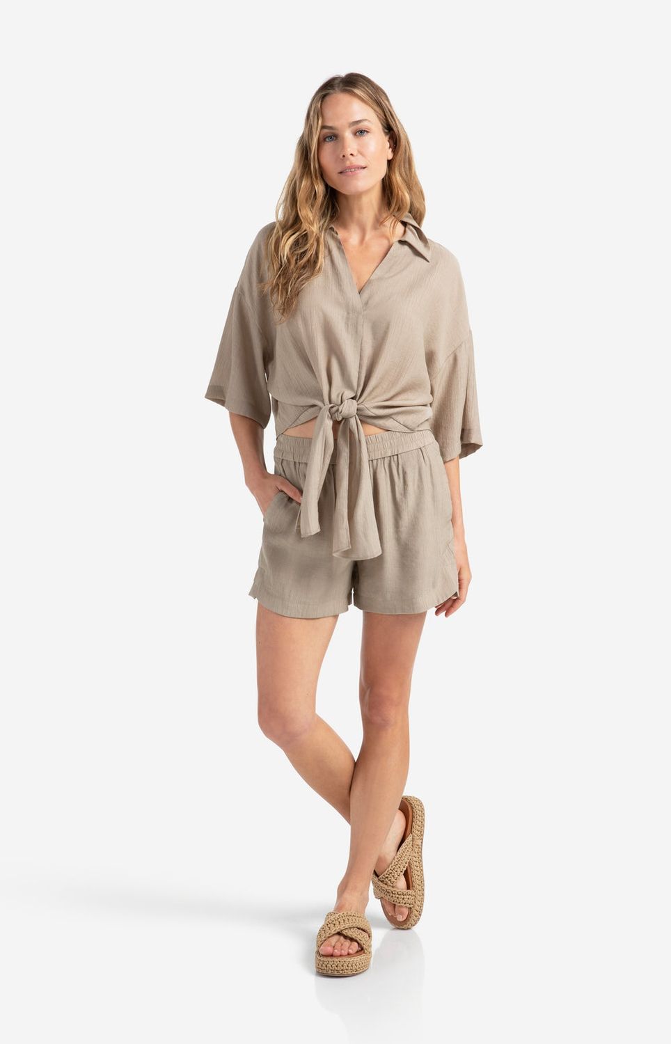 YAYA Blousetop Knot / 01-701295-506 SENECA ROCK BEIGE