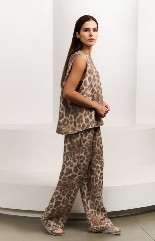 YAYA Pants Wide Leg Leopard/ 01-301207-507 MILK BROWN DESSIN