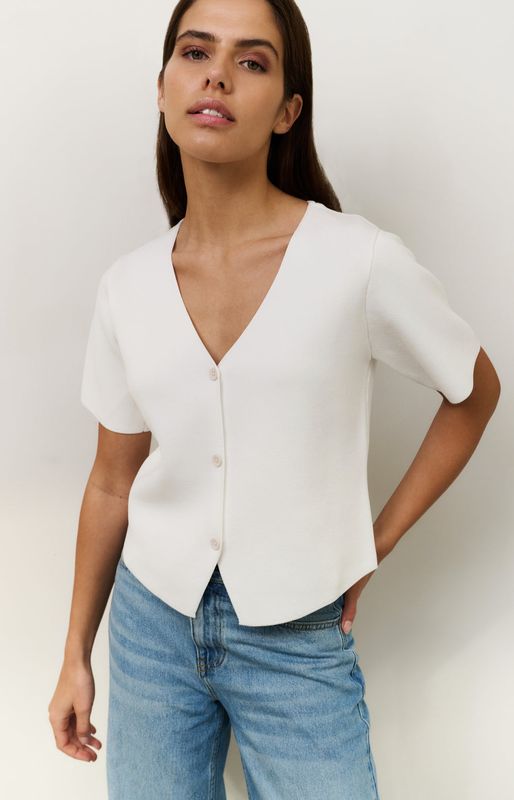 YAYA Top Woven Button/ 01-010115-507 PURE WHITE
