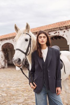 Summum Woman Blazer Boyfriend Pinstripe/ 1s1263-12258 Midnight blue