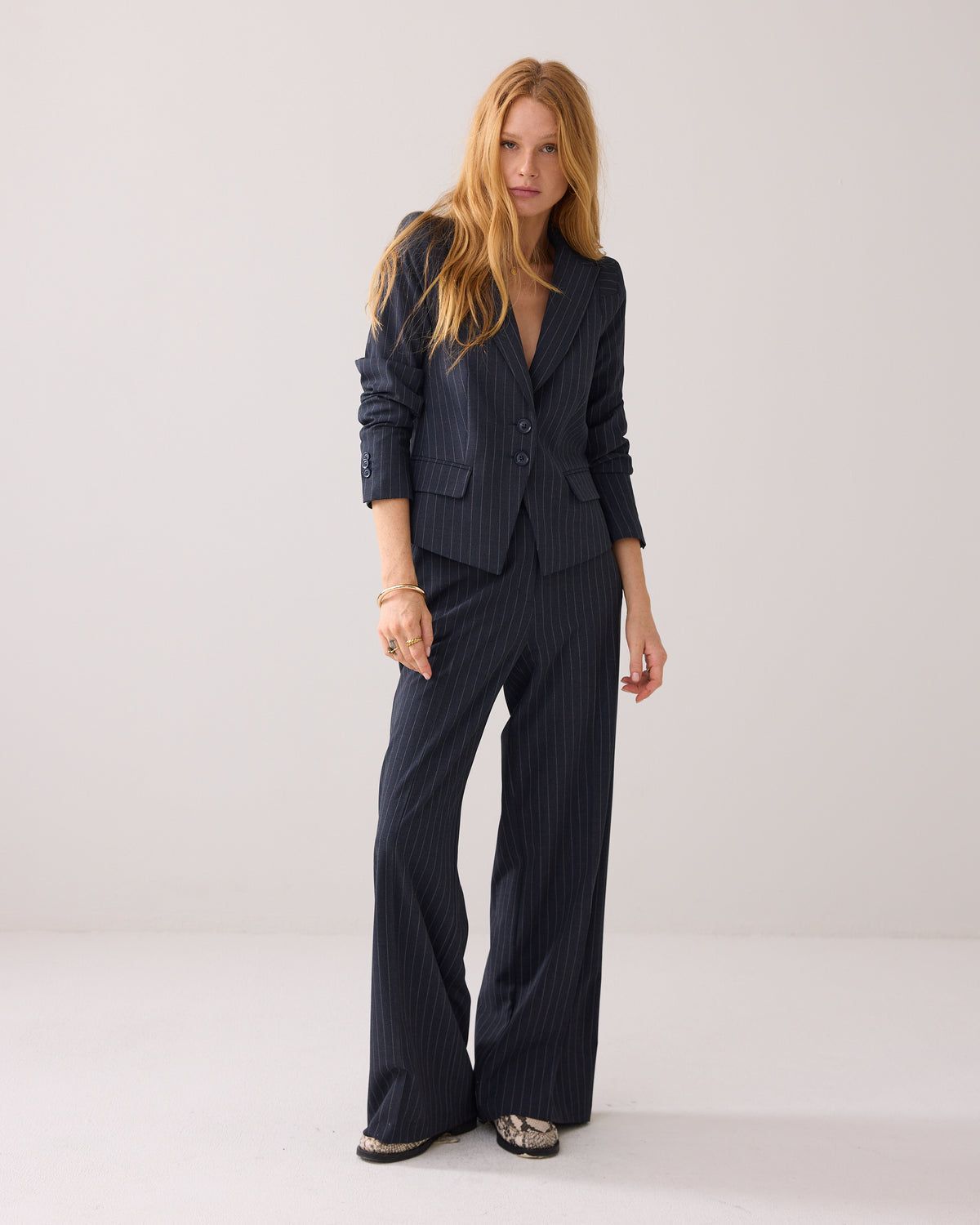 Summum Woman Pants Wide Leg Pinstripe/ 4s2905-12258 Midnight blue