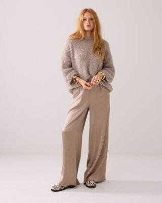 Summum Woman Pants Wide Leg Crinkle Satin/ 4s2550-12294 Funghi