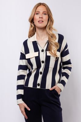 C&amp;S Cardigan Stripe/ 25NMC07 Midnight Blue/Sand