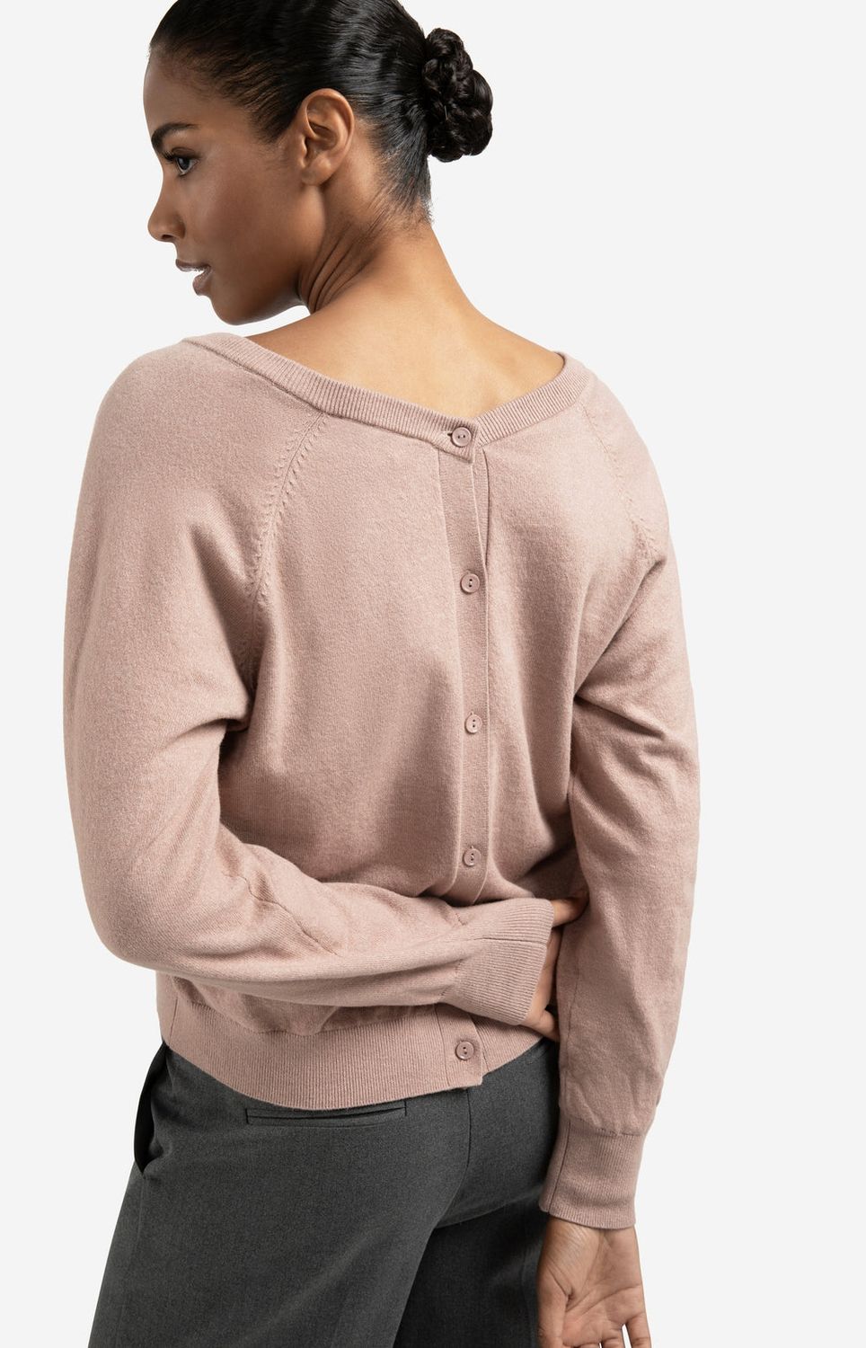 YAYA Sweater Button double V-neck / 01-000494-509 BLUSH PINK