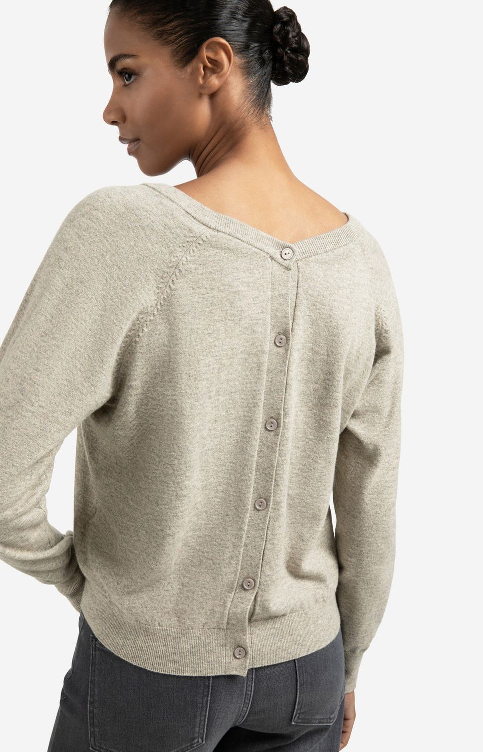 YAYA Sweater Buttons double V-Neck / 01-000494-509 BROWNISH GREY