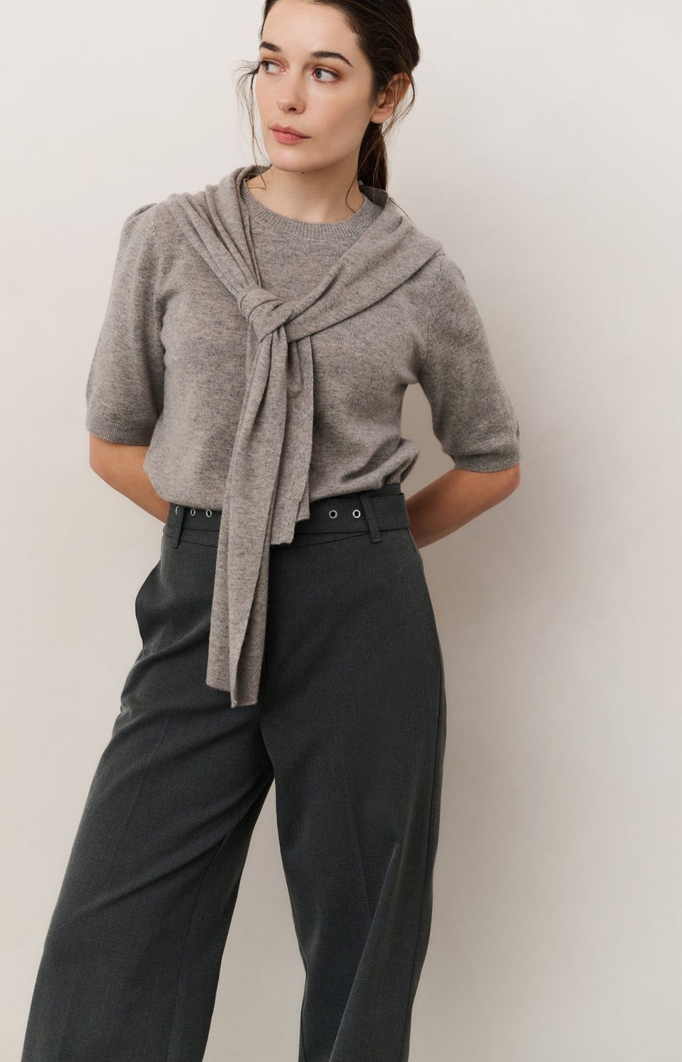 YAYA Sweater Scarfdetail / 01-000496-509 BROWNISH GREY