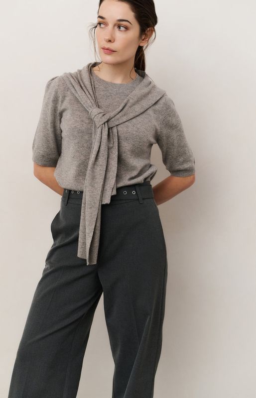 YAYA Sweater Scarfdetail / 01-000496-509 BROWNISH GREY