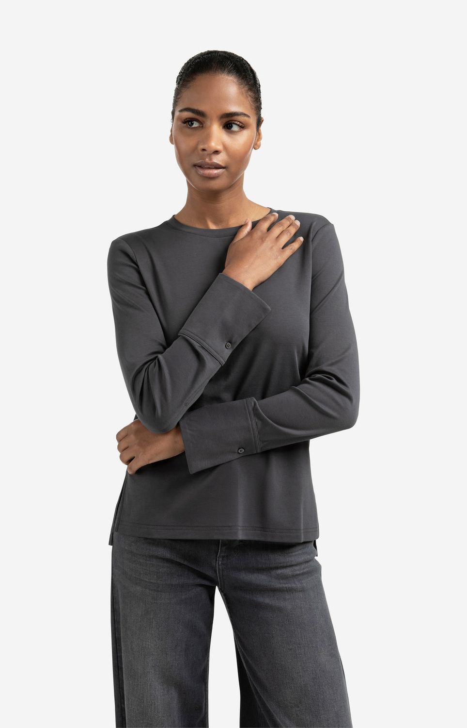 YAYA Shirt Longsleeve Cotton/ 01-709321-509 OYSTER BLACK