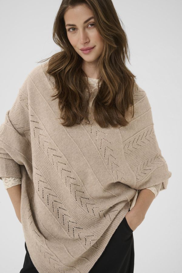 Cream Poncho Sweater /10610828 Cobblestone Melange
