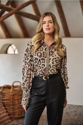 C&amp;S Blouse Joanne Leopard Pinstripe  /25WBC12 Print
