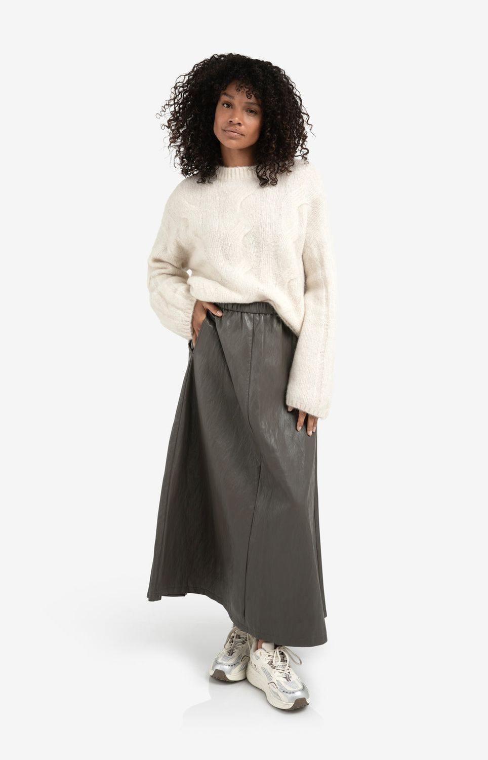 YAYA Skirt Long Vegan Leather / 01-409085-510 DARK TAUPE GREY
