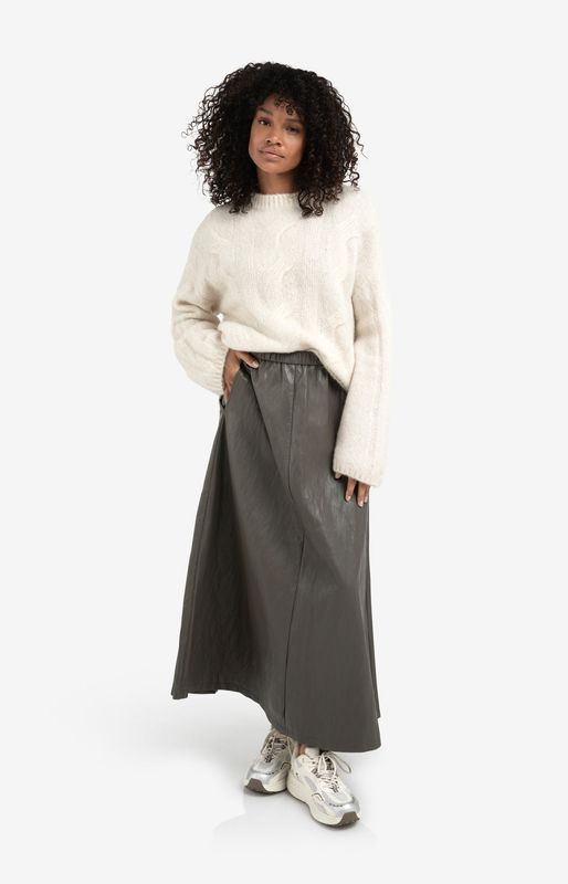 YAYA Skirt Long Vegan Leather / 01-409085-510 DARK TAUPE GREY