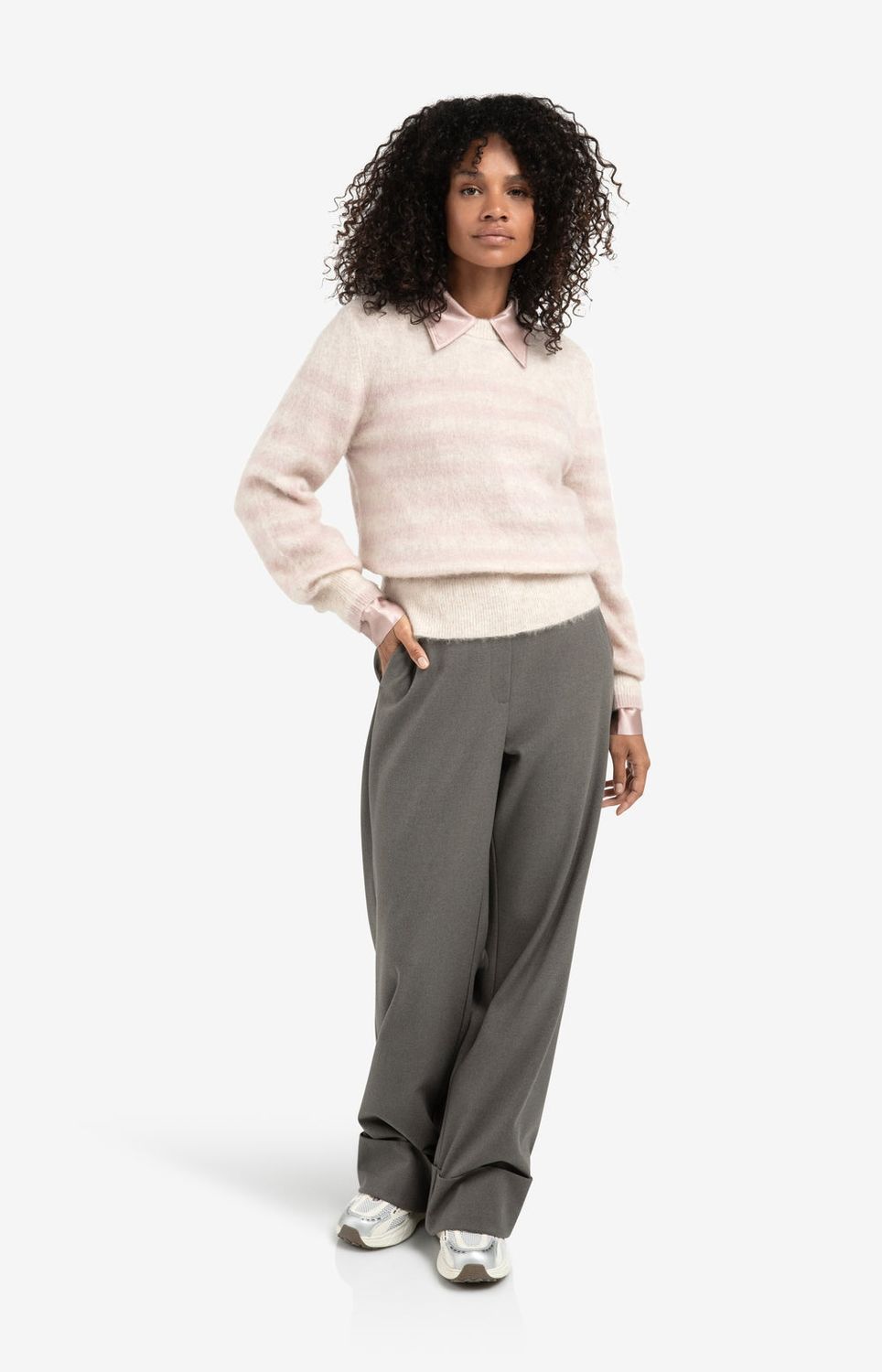 YAYA Pullover Stripe Mohairmix  / 01-000539-510 SHADOW GRAY PINK DESSIN