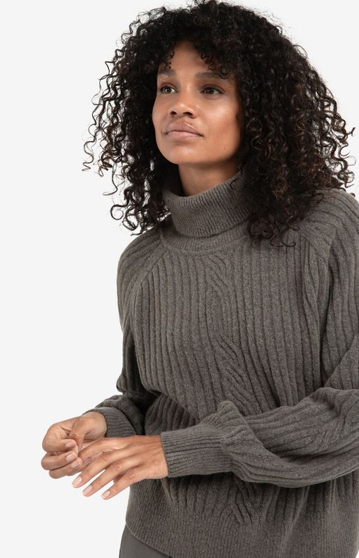 YAYA Pullover CableRib / 01-000525-510 DARK TAUPE GREY MELANGE