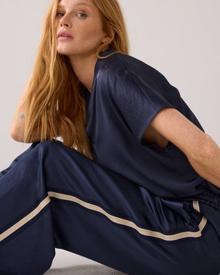 Summum Woman Pants Stripe Silky / 4s2866-12084 Midnight blue