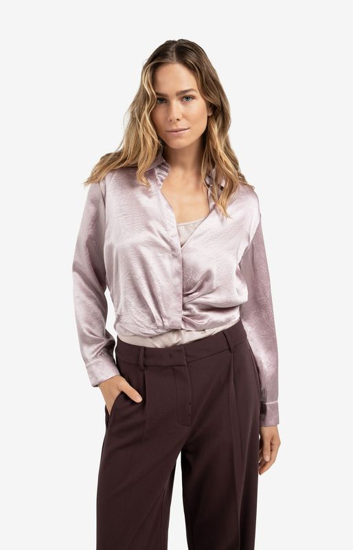 YAYA Blouse Cropped Satin Acetate / 01-201186-511 CLOUD GRAY PURPLE