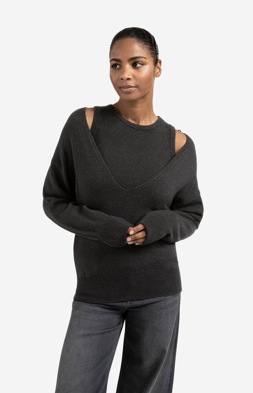YAYA Sweater 2 pieces / 01-000381-509 OYSTER BLACK MELANGE