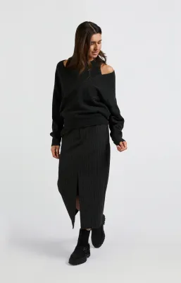 YAYA Skirt Pinstripe / 01-401061-409 ANTHRACITE DESSIN